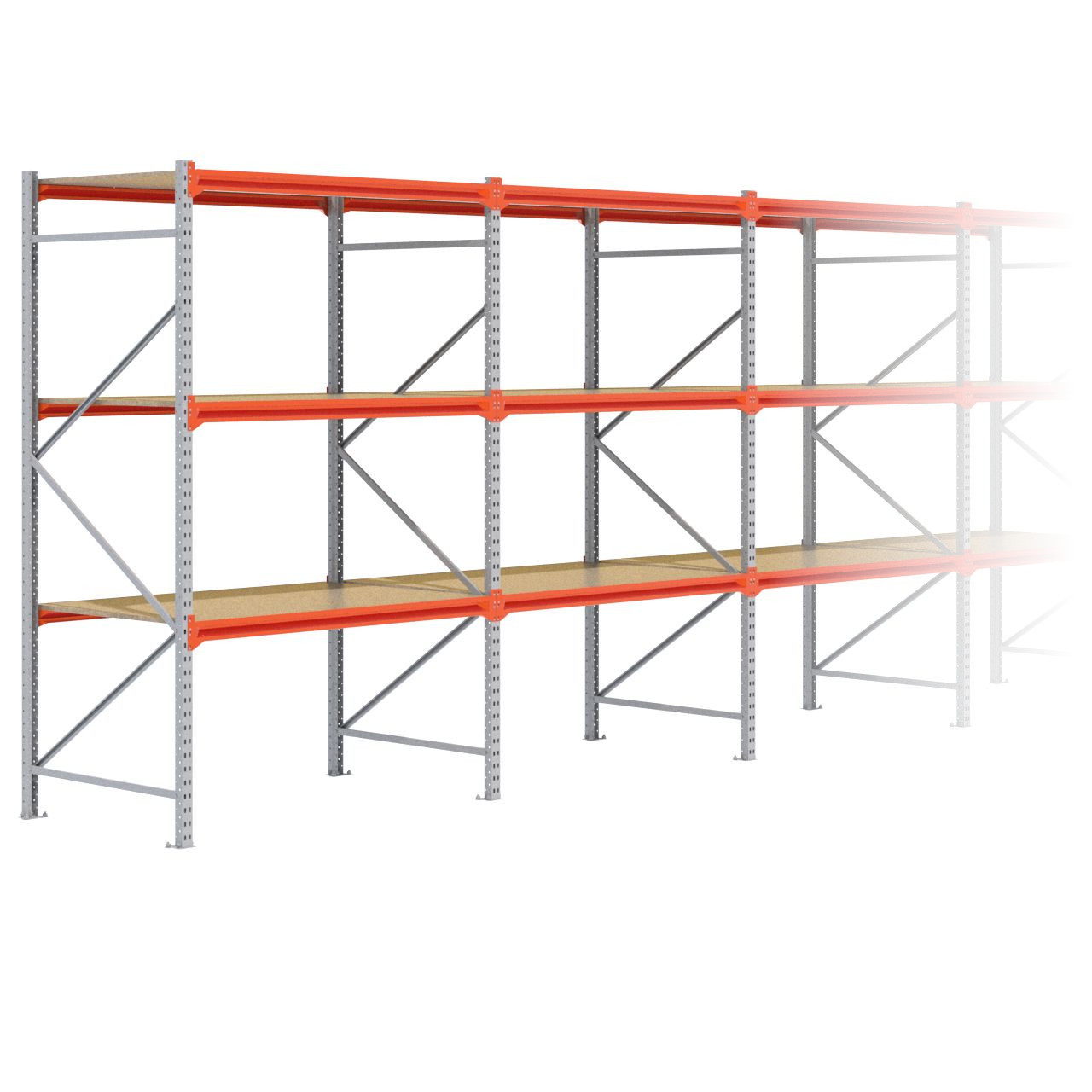 Grootvakstelling 2.500 mm x 6.300 mm x 1.000 mm (HxLxD) - 3 niveaus GALVA