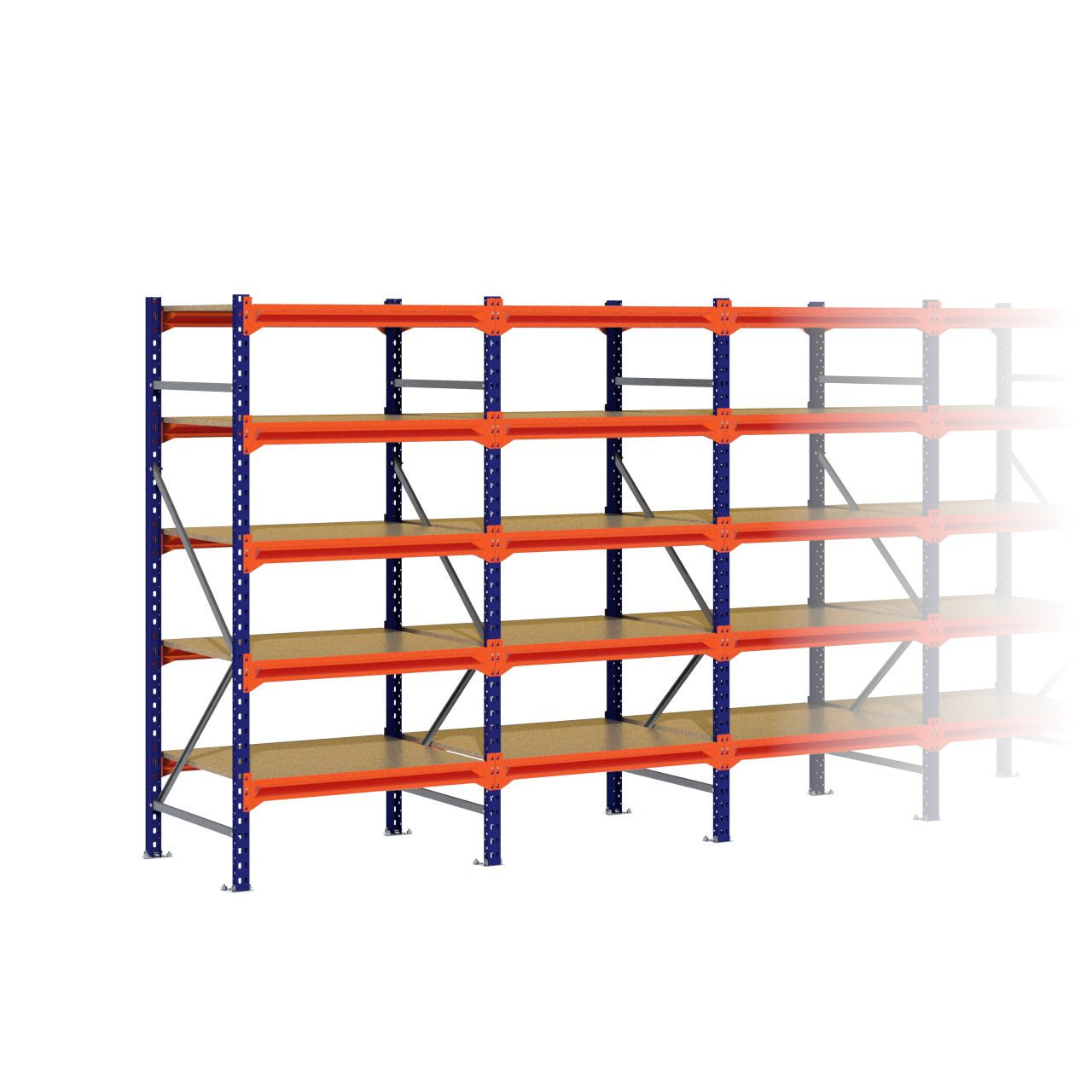 Grootvakstelling 2.000 mm x 7.650 mm x 800 mm (HxLxD) - 5 niveaus
