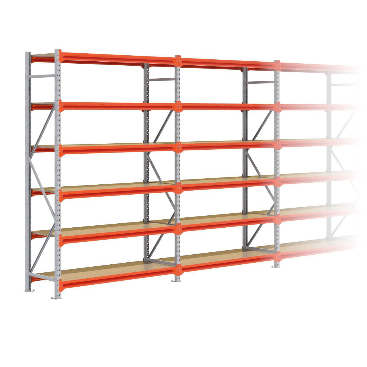 Grootvakstelling 2.500 mm x 9.400 mm x 600 mm (HxLxD) - 6 niveaus GALVA
