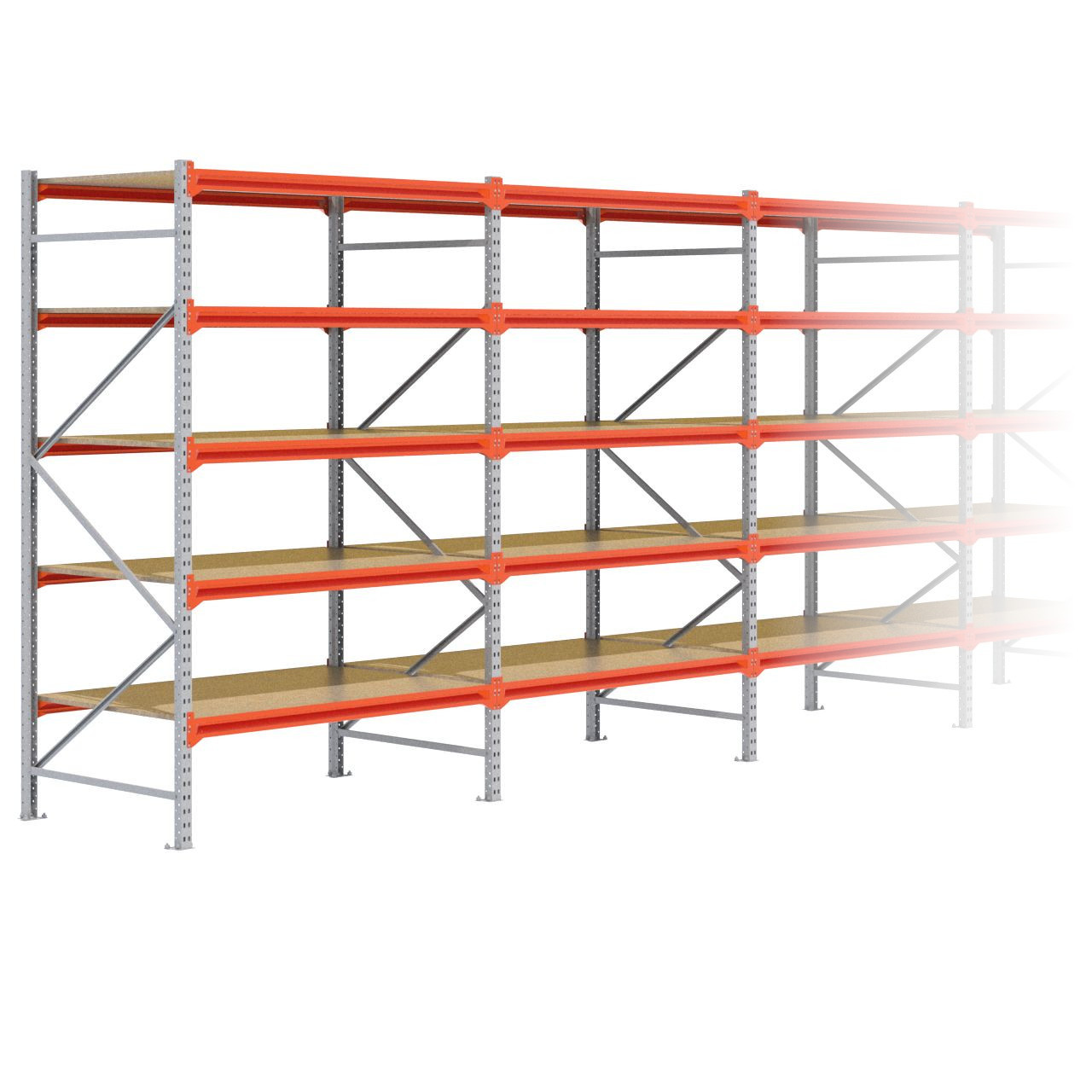 Grootvakstelling 2.500 mm x 11.000 mm x 1.000 mm (HxLxD) - 5 niveaus GALVA (Liggers: 1.500 mm)