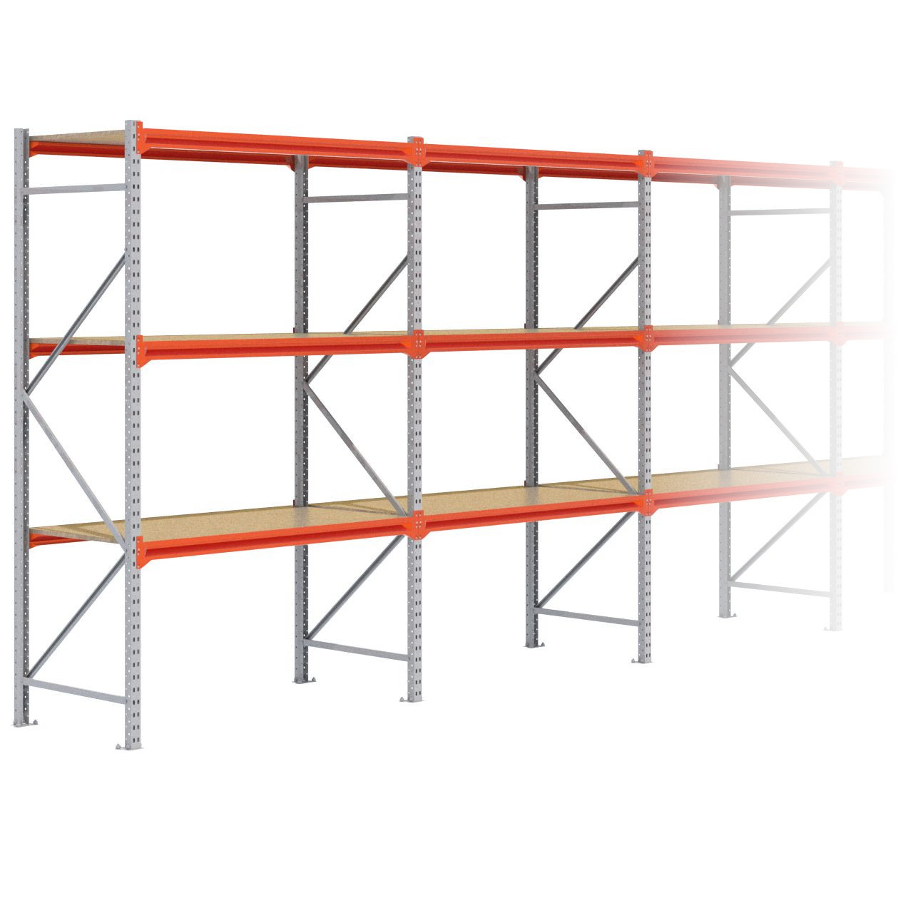 Grootvakstelling 2.500 mm x 12.500 mm x 800 mm (HxLxD) - 3 niveaus GALVA