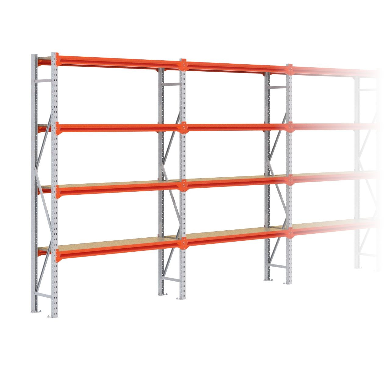 Grootvakstelling 2.500 mm x 12.500 mm x 400 mm (HxLxD) - 4 niveaus GALVA