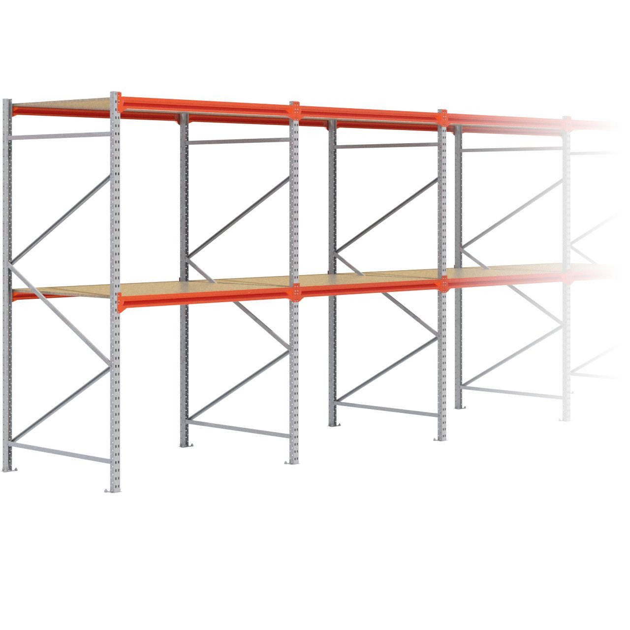 Grootvakstelling 2.500 mm x 12.500 mm x 1.200 mm (HxLxD) - 2 niveaus GALVA