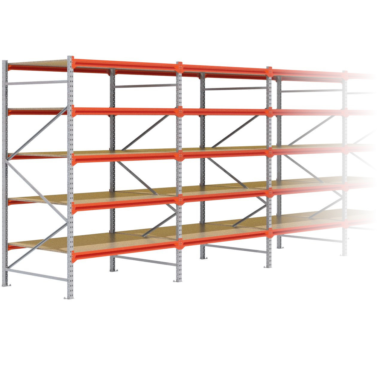 Grootvakstelling 2.500 mm x 12.500 mm x 1.200 mm (HxLxD) - 5 niveaus GALVA