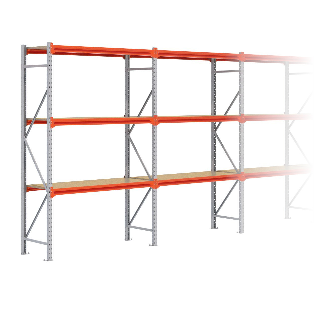 Grootvakstelling 2.500 mm x 14.100 mm x 600 mm (HxLxD) - 3 niveaus GALVA