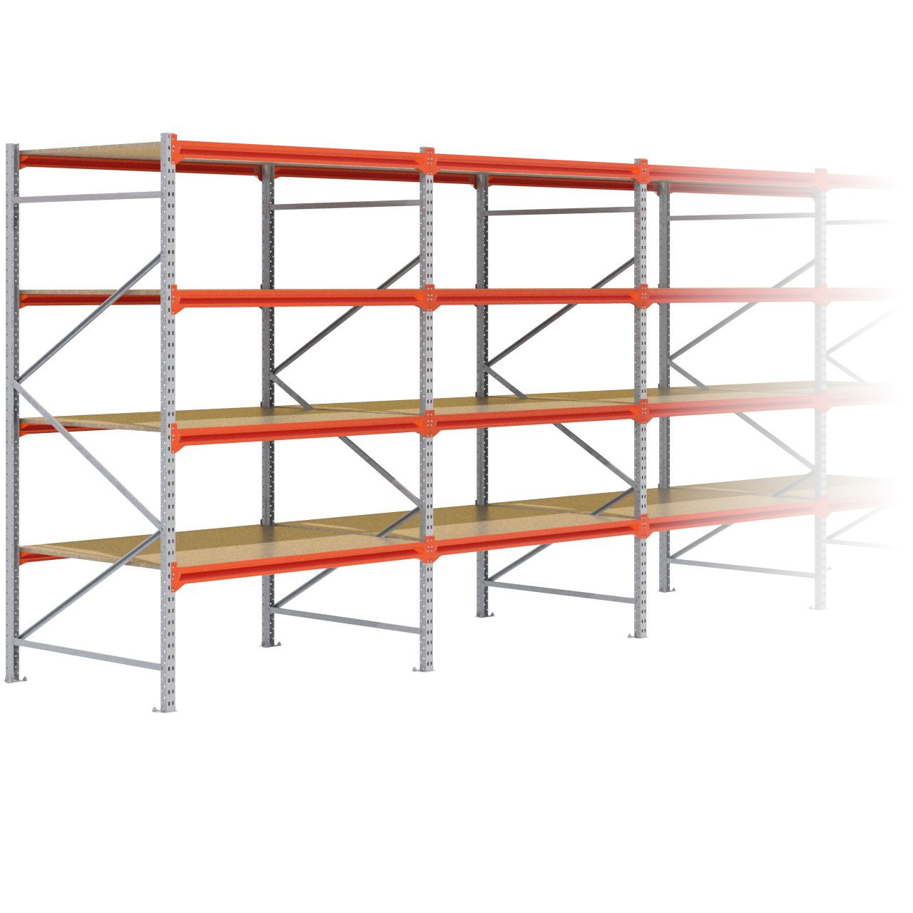 Grootvakstelling 2.500 mm x 14.100 mm x 1.200 mm (HxLxD) - 4 niveaus GALVA