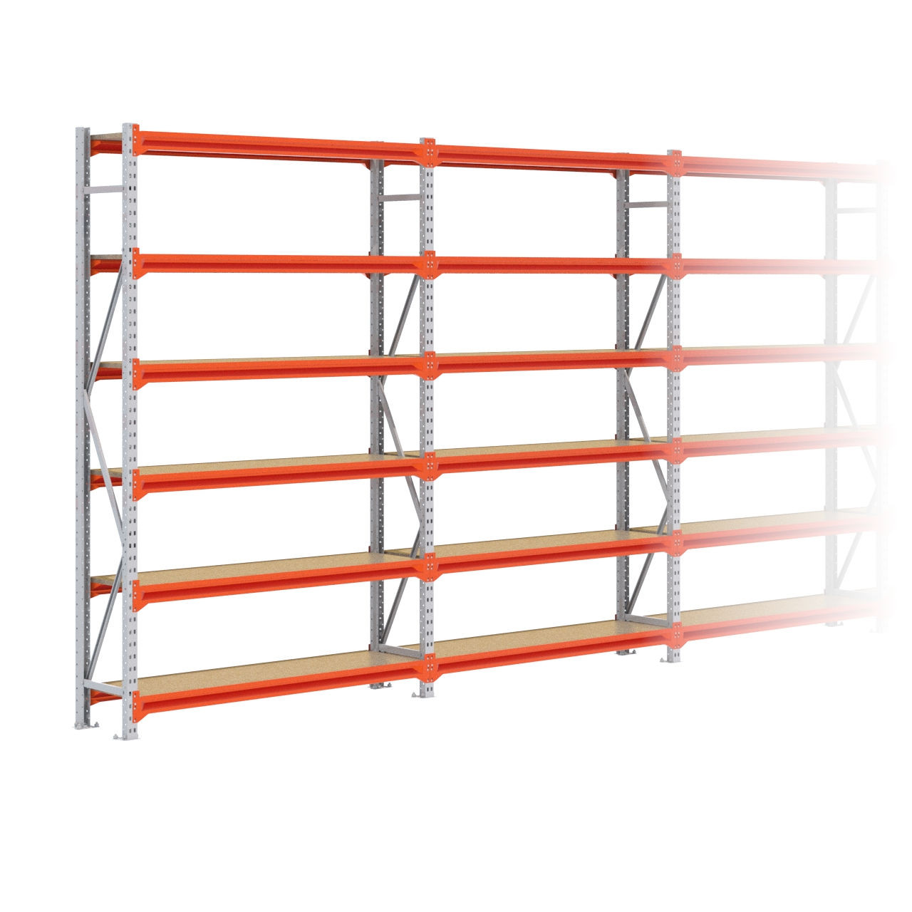 Grootvakstelling 2.500 mm x 14.100 mm x 400 mm (HxLxD) - 6 niveaus GALVA