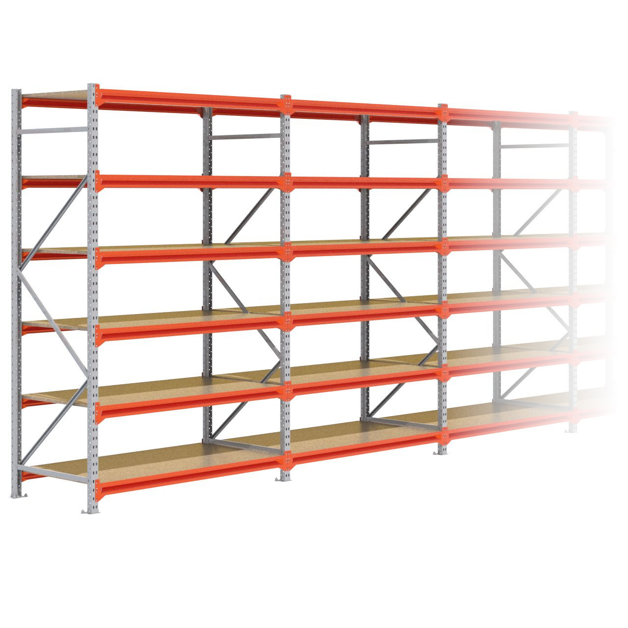 Grootvakstelling 2.500 mm x 14.100 mm x 800 mm (HxLxD) - 6 niveaus GALVA