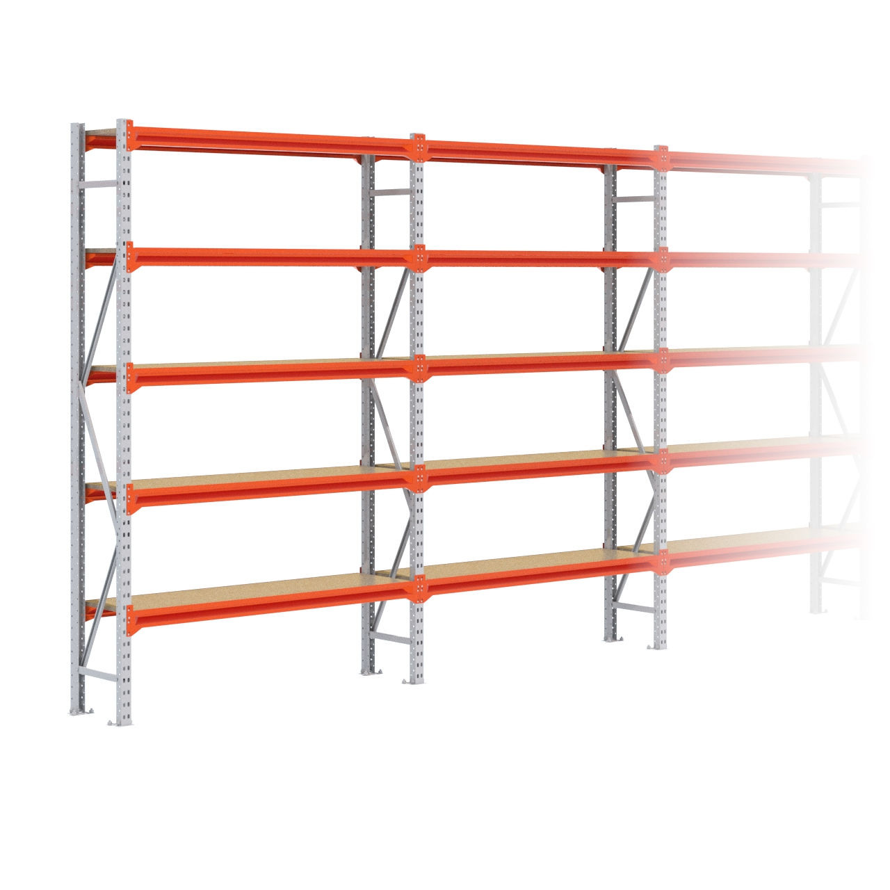 Grootvakstelling 2.500 mm x 15.600 mm x 400 mm (HxLxD) - 5 niveaus GALVA
