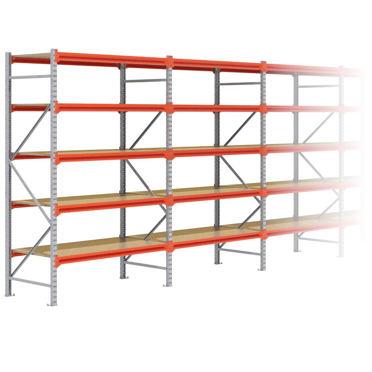Grootvakstelling 2.500 mm x 15.600 mm x 800 mm (HxLxD) - 5 niveaus GALVA