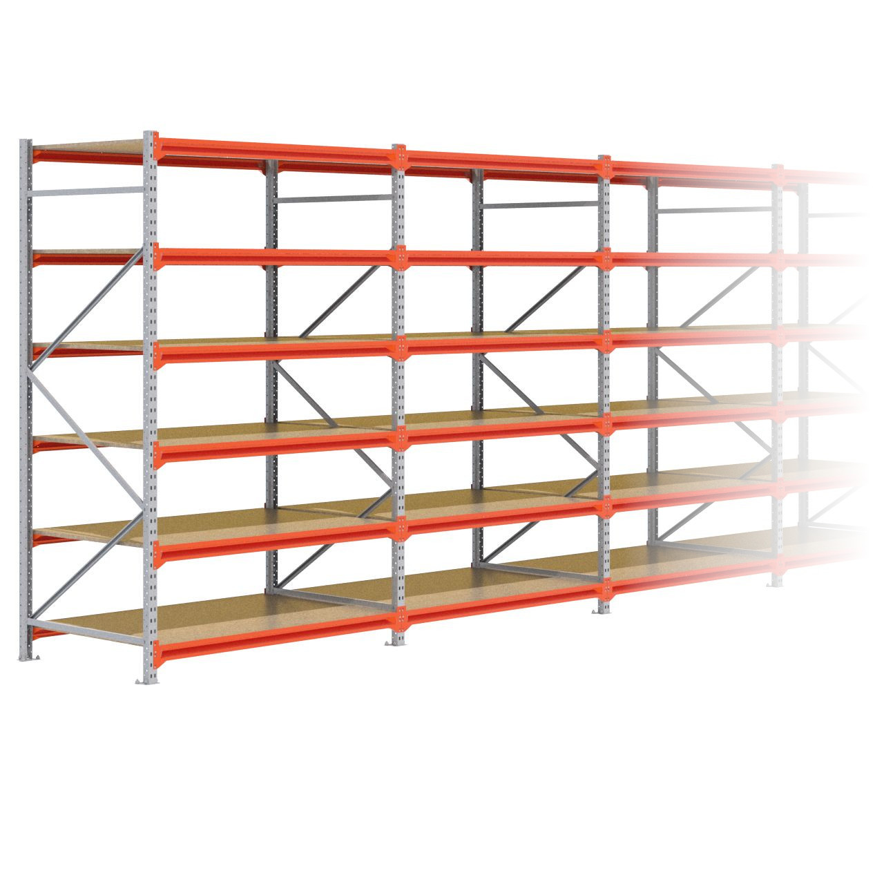 Grootvakstelling 2.500 mm x 15.600 mm x 1.000 mm (HxLxD) - 6 niveaus GALVA