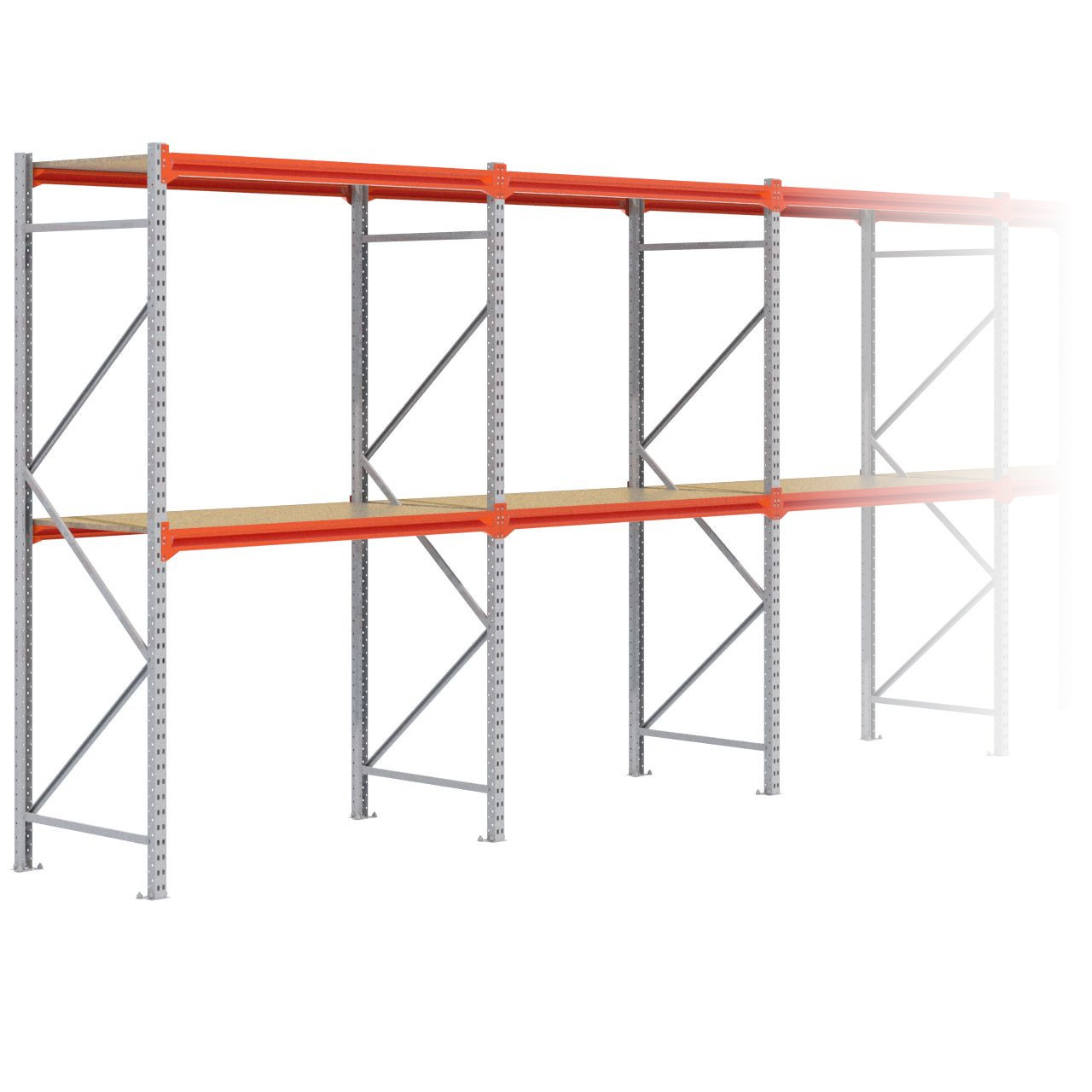 Grootvakstelling 2.500 mm x 15.600 mm x 800 mm (HxLxD) - 2 niveaus GALVA