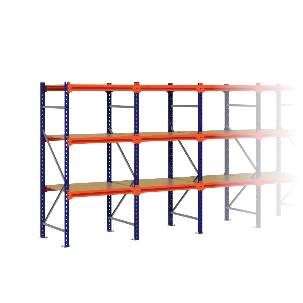 Grootvakstelling 2.000 mm x 7.650 mm x 800 mm (HxLxD) - 3 niveaus