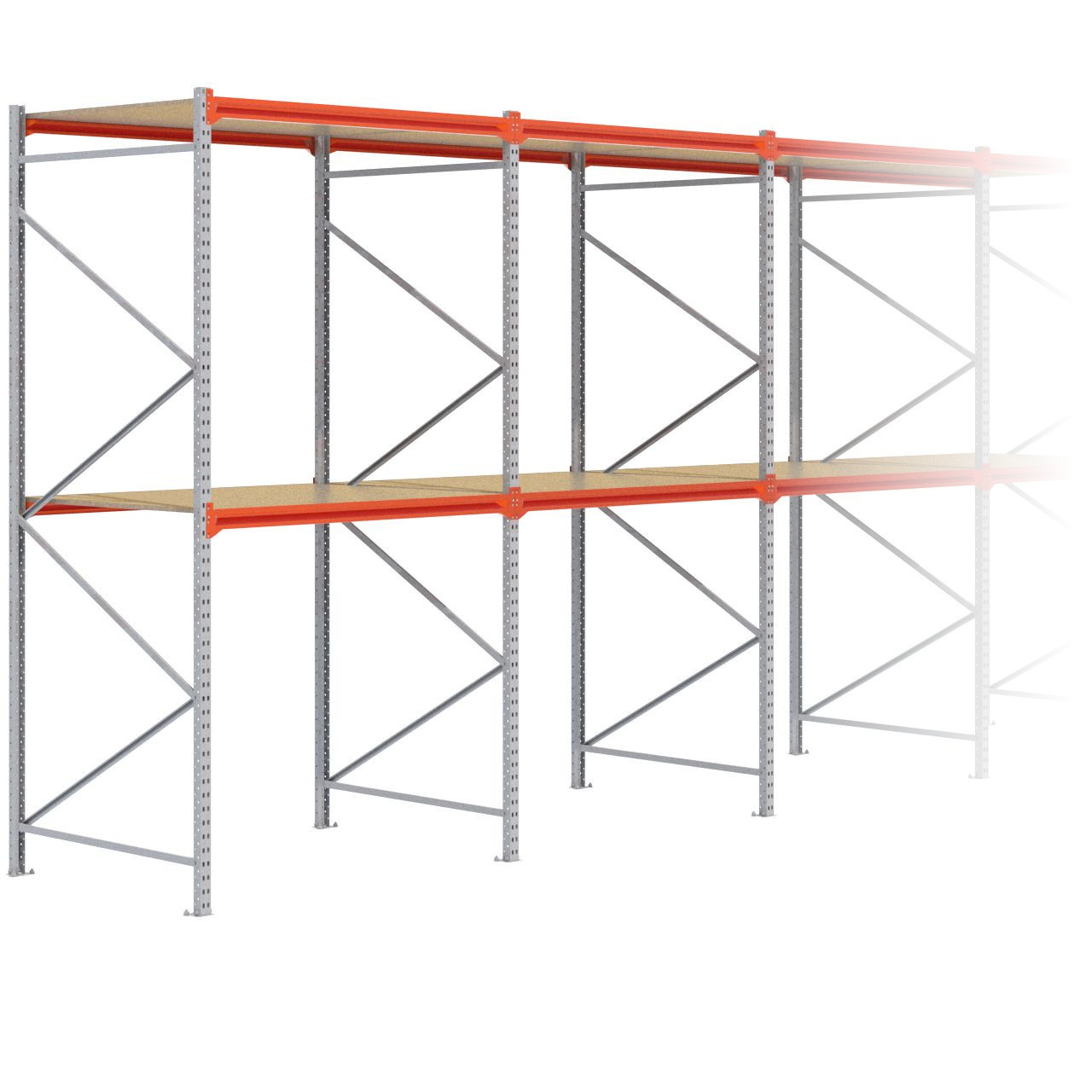 Grootvakstelling 3.000 mm x 6.300 mm x 1.200 mm (HxLxD) - 2 niveaus GALVA
