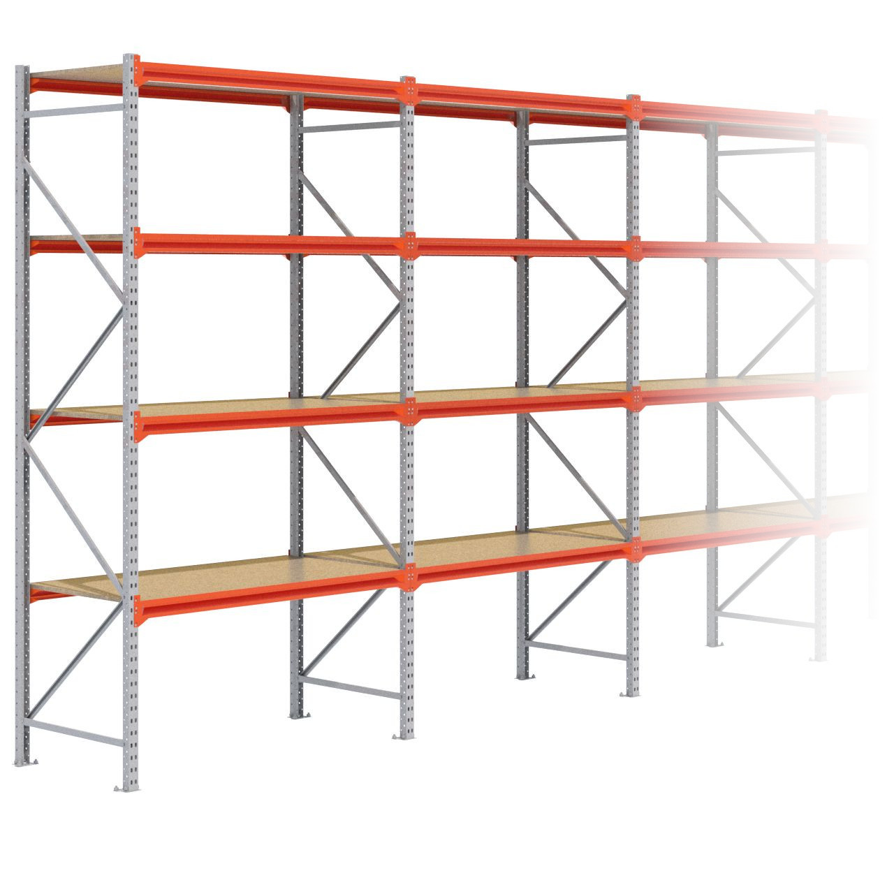 Grootvakstelling 3.000 mm x 7.900 mm x 800 mm (HxLxD) - 4 niveaus GALVA