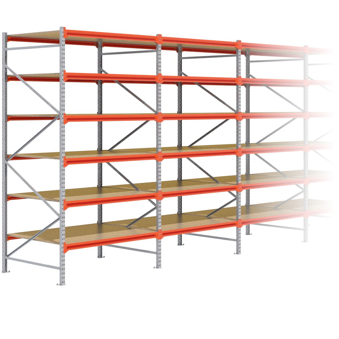 Grootvakstelling 3.000 mm x 7.900 mm x 1.200 mm (HxLxD) - 6 niveaus GALVA