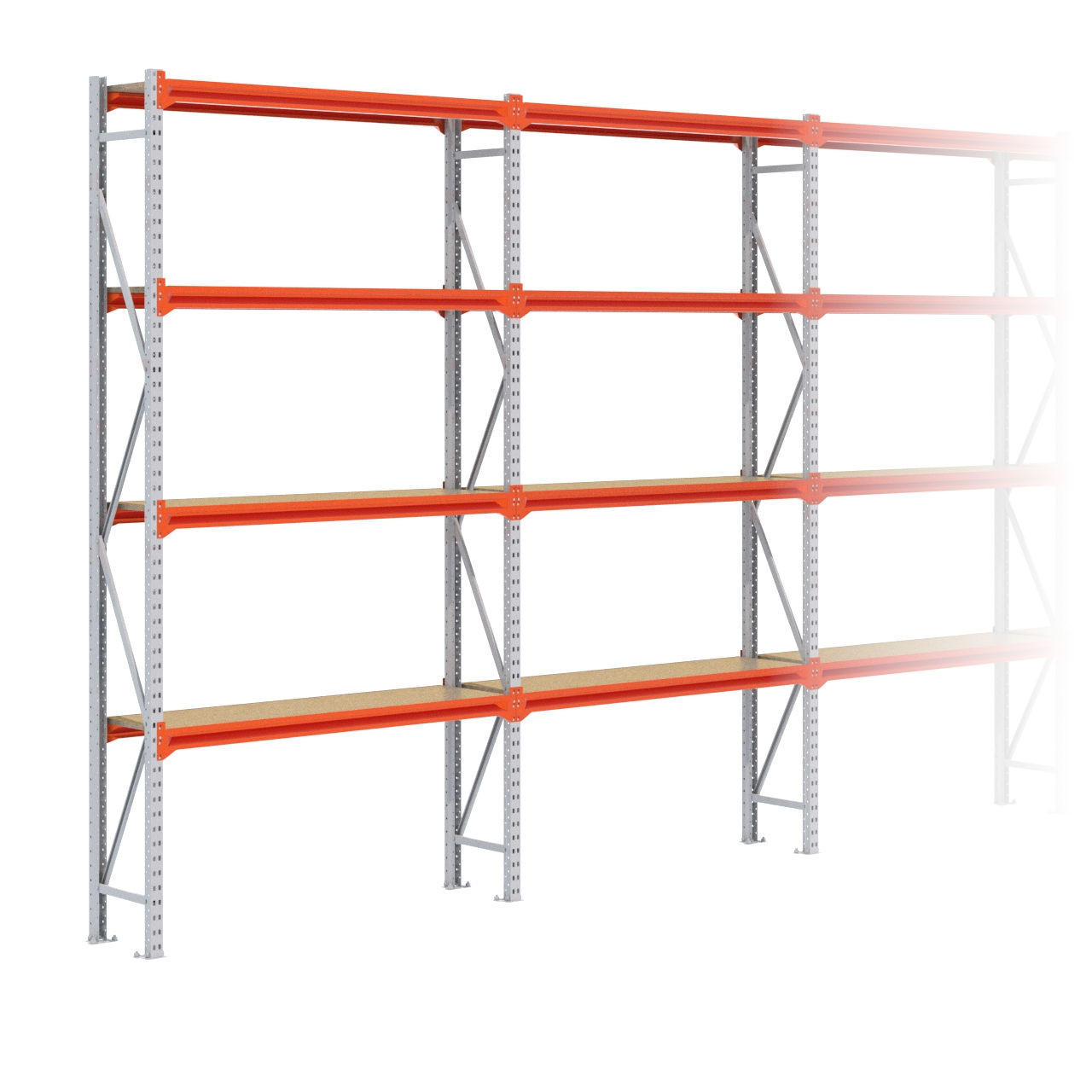 Grootvakstelling 3.000 mm x 9.400 mm x 400 mm (HxLxD) - 4 niveaus GALVA