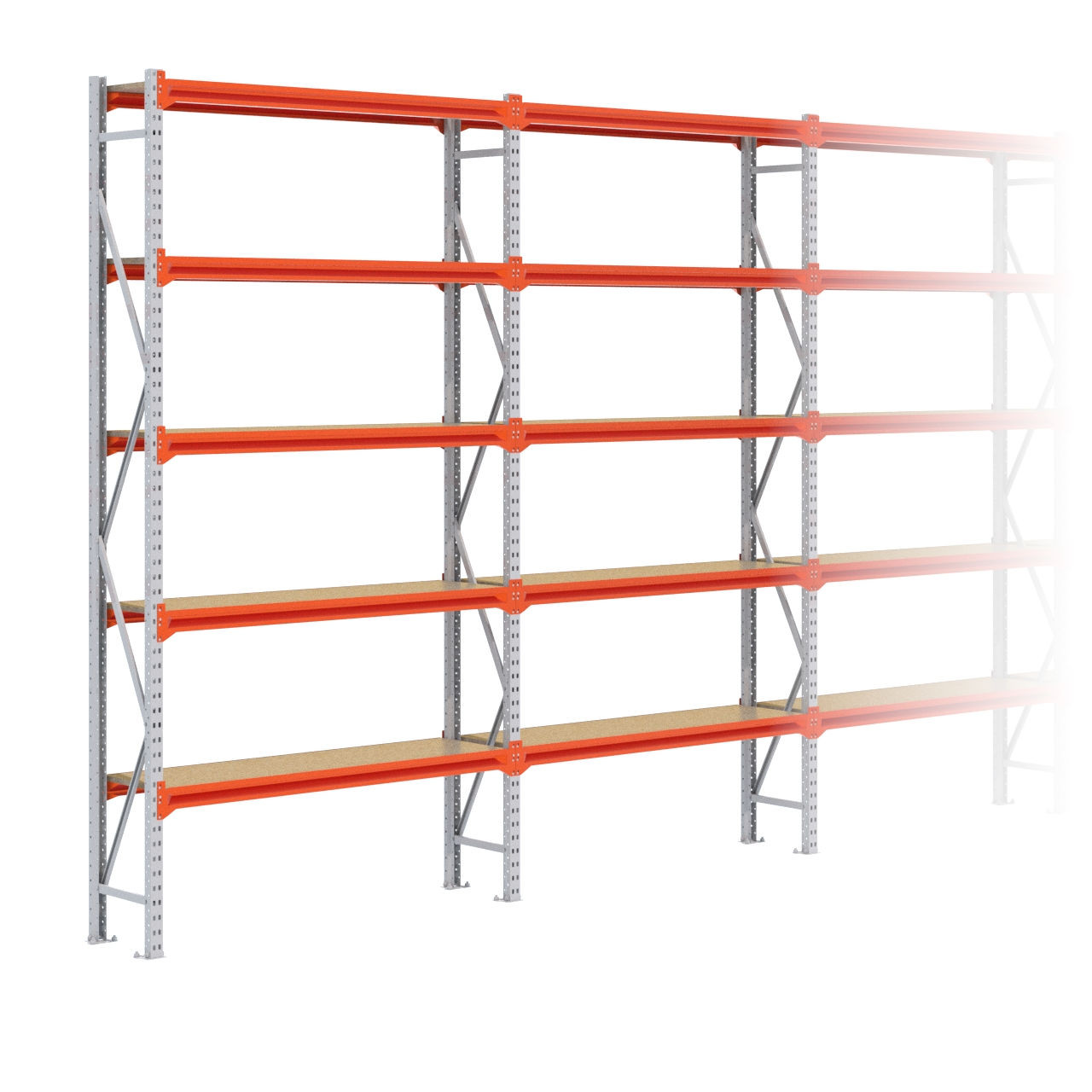 Grootvakstelling 3.000 mm x 11.000 mm x 400 mm (HxLxD) - 5 niveaus GALVA (Liggers: 1.500 mm)