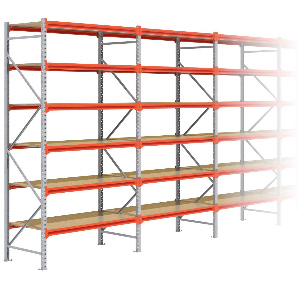 Grootvakstelling 3.000 mm x 11.000 mm x 800 mm (HxLxD) - 6 niveaus GALVA (Liggers: 1.500 mm)