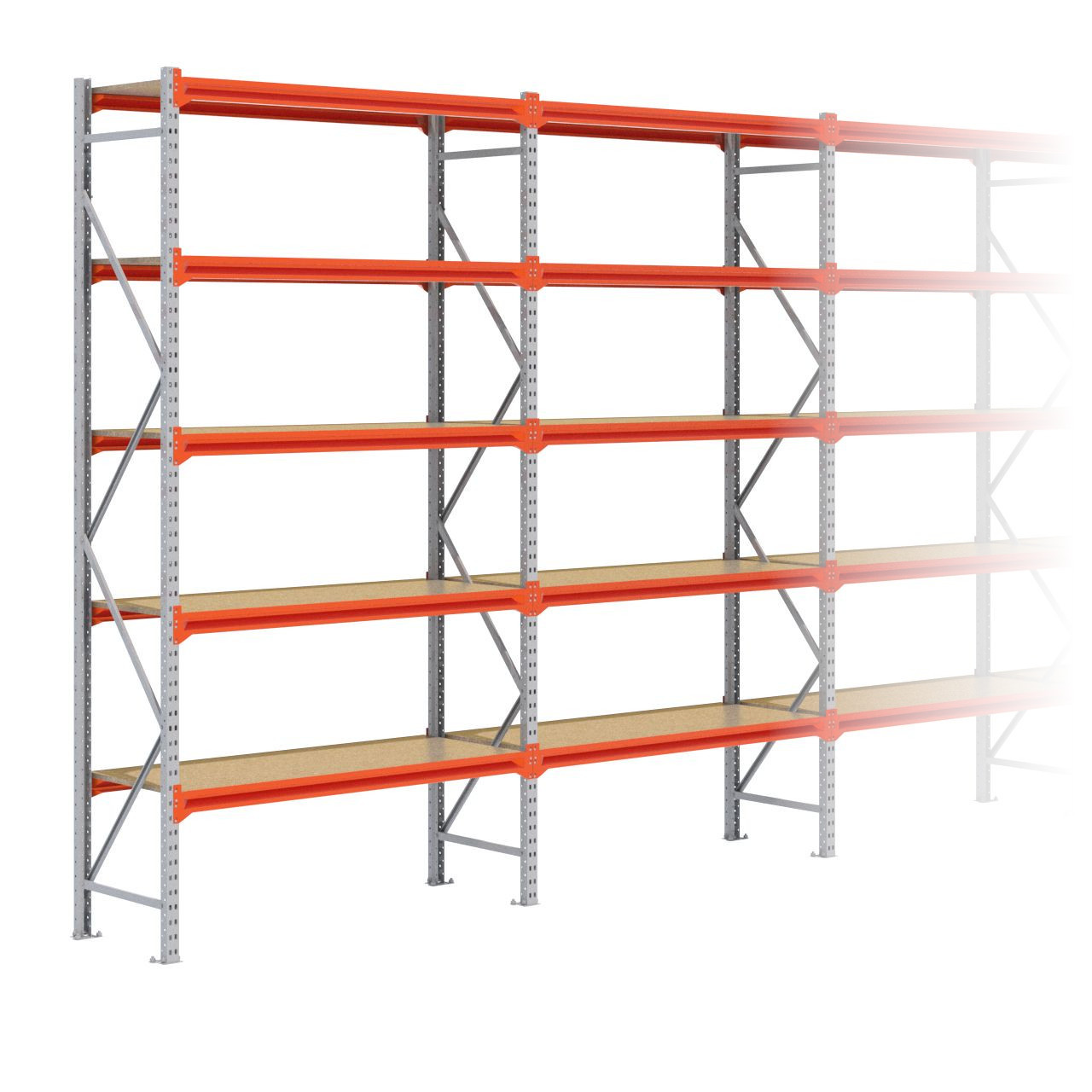 Grootvakstelling 3.000 mm x 11.000 mm x 600 mm (HxLxD) - 5 niveaus GALVA (Liggers: 1.500 mm)