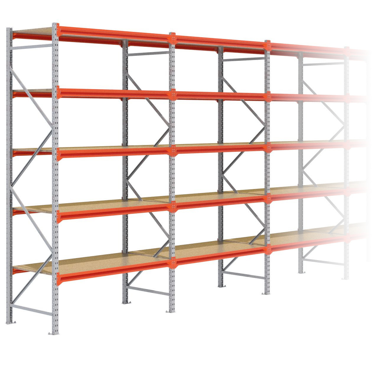 Grootvakstelling 3.000 mm x 12.500 mm x 800 mm (HxLxD) - 5 niveaus GALVA