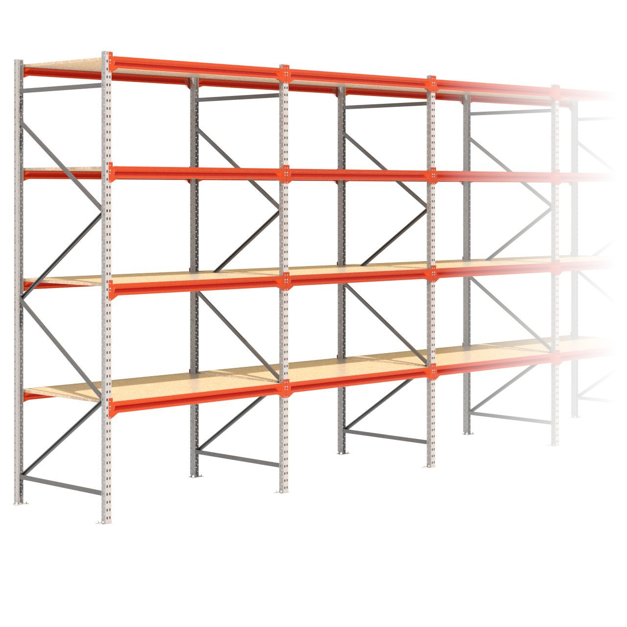 Grootvakstelling 3.000 mm x 12.500 mm x 1.000 mm (HxLxD) - 4 niveaus GALVA