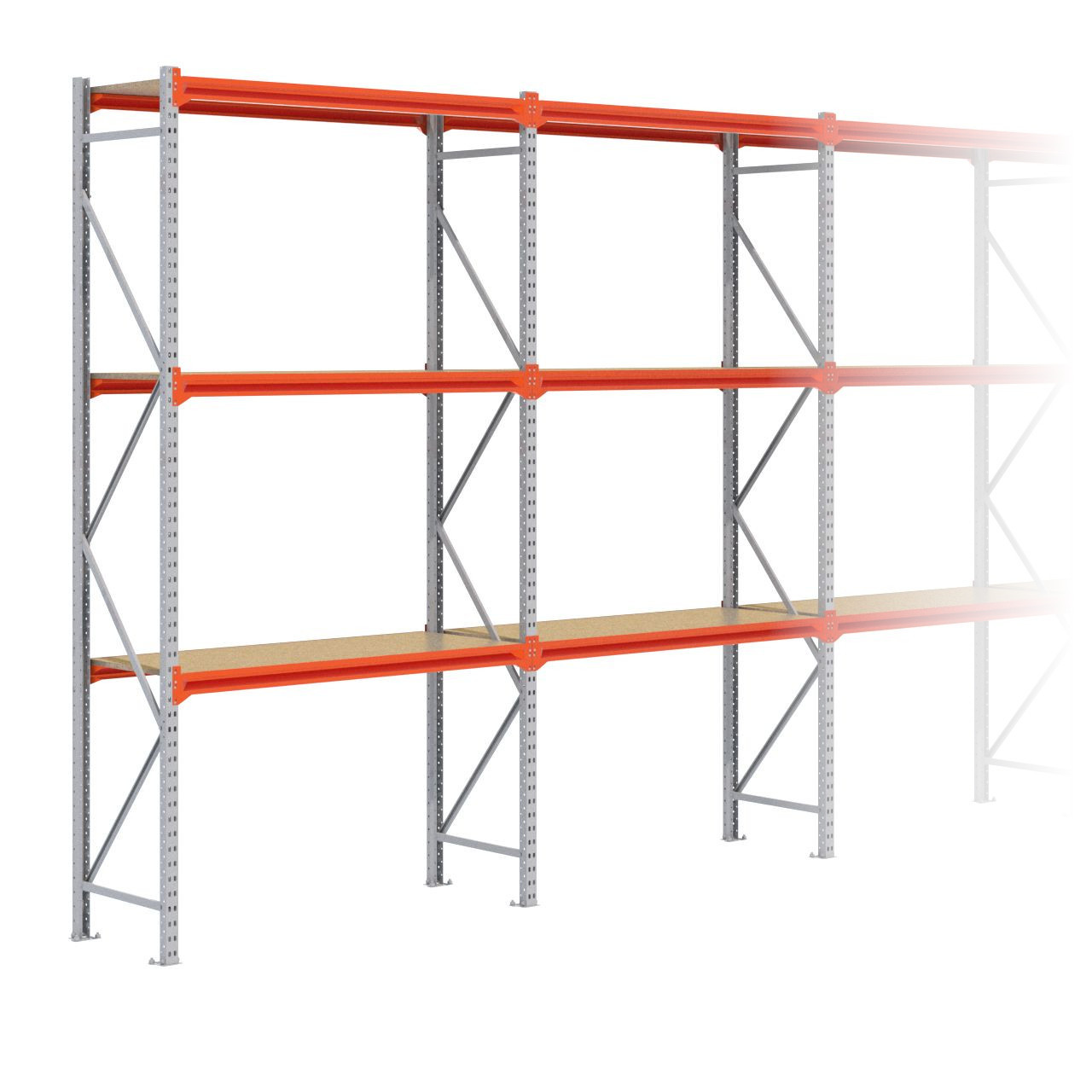 Grootvakstelling 3.000 mm x 12.500 mm x 600 mm (HxLxD) - 3 niveaus GALVA