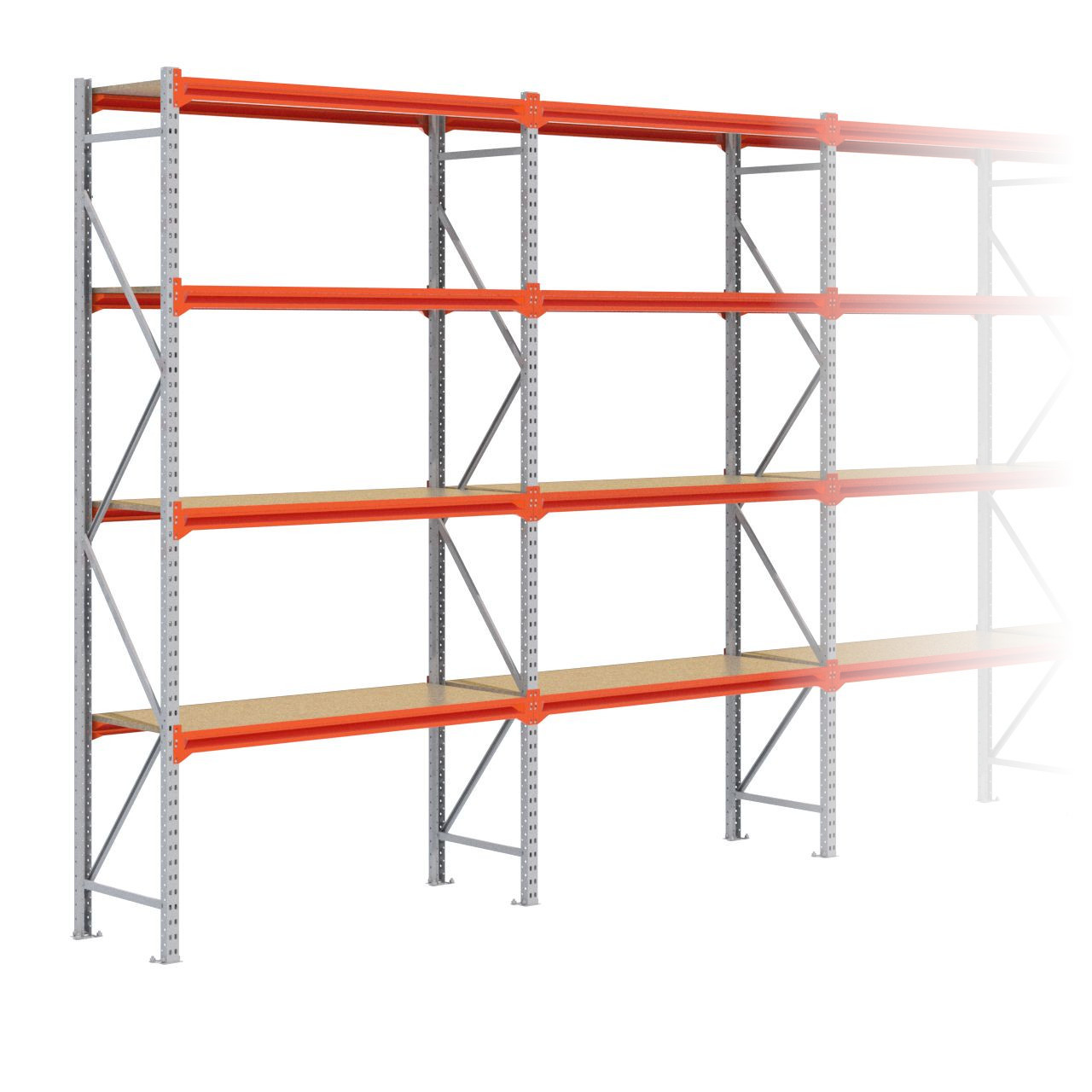Grootvakstelling 3.000 mm x 12.500 mm x 600 mm (HxLxD) - 4 niveaus GALVA