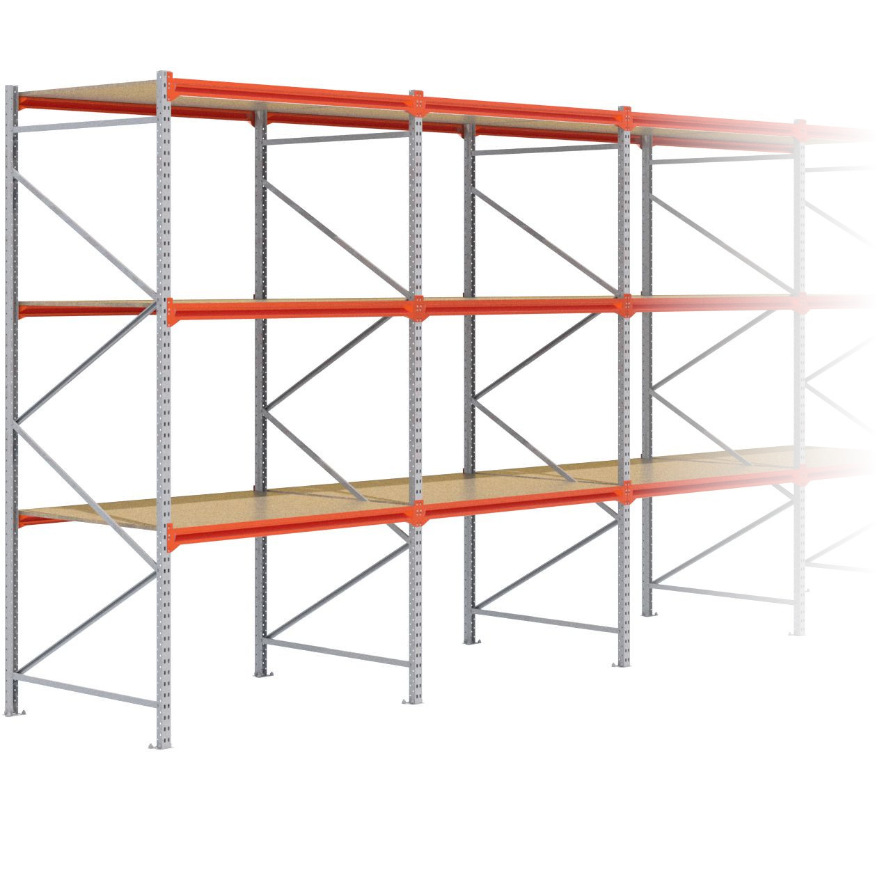 Grootvakstelling 3.000 mm x 12.500 mm x 1.200 mm (HxLxD) - 3 niveaus GALVA