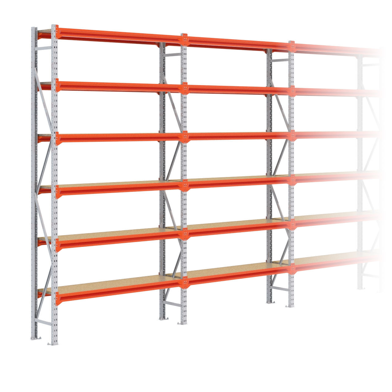Grootvakstelling 3.000 mm x 14.100 mm x 400 mm (HxLxD) - 6 niveaus GALVA
