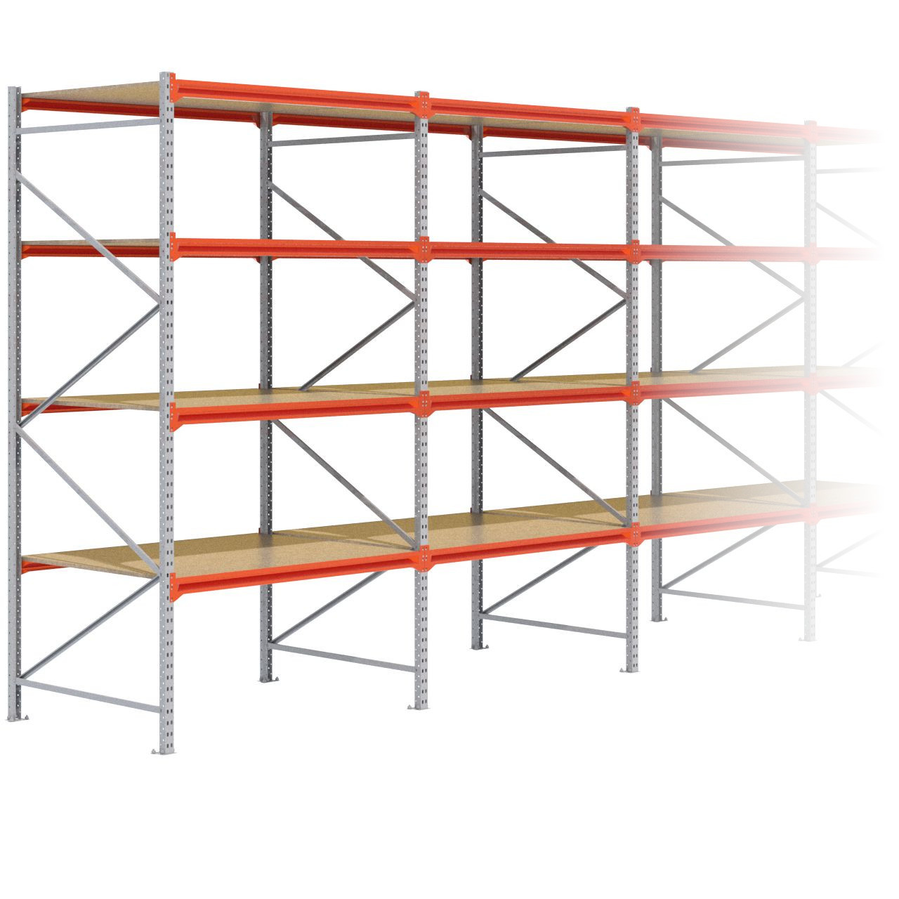 Grootvakstelling 3.000 mm x 14.100 mm x 1.200 mm (HxLxD) - 4 niveaus GALVA
