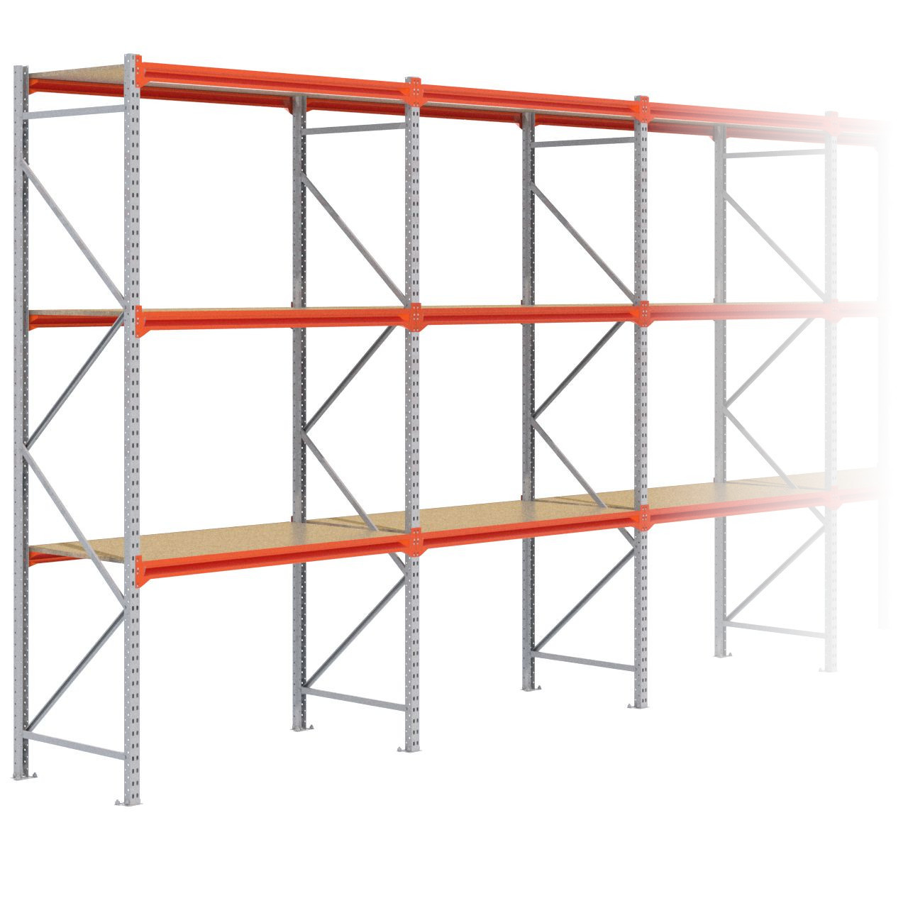 Grootvakstelling 3.000 mm x 15.600 mm x 800 mm (HxLxD) - 3 niveaus GALVA