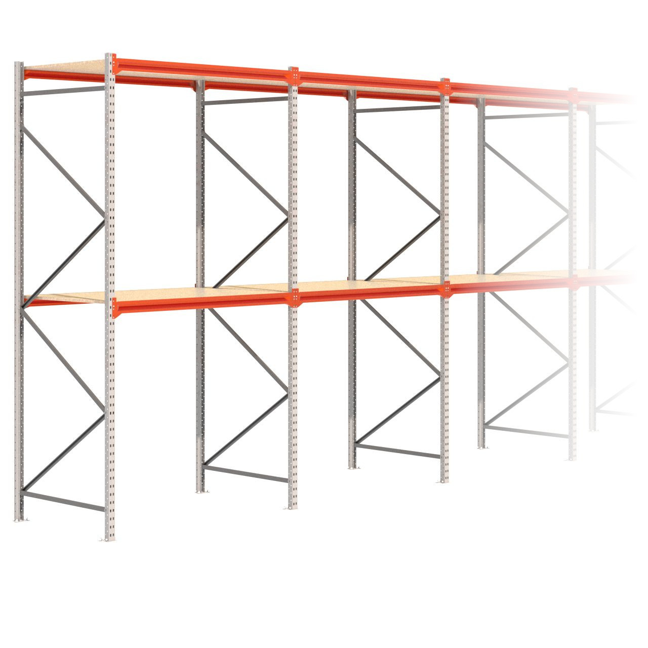 Grootvakstelling 3.000 mm x 15.600 mm x 1.000 mm (HxLxD) - 2 niveaus GALVA