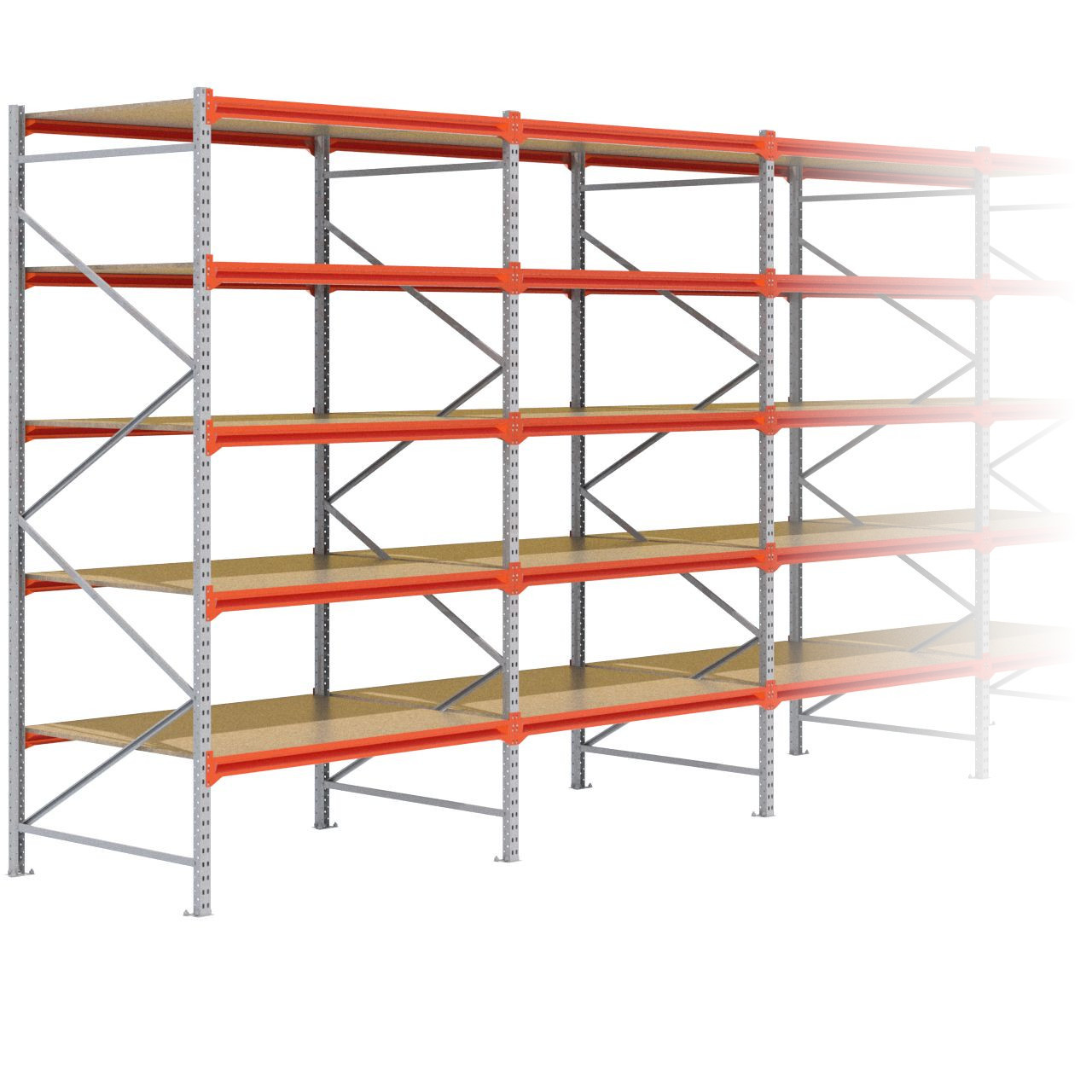 Grootvakstelling 3.000 mm x 15.600 mm x 1.200 mm (HxLxD) - 5 niveaus GALVA