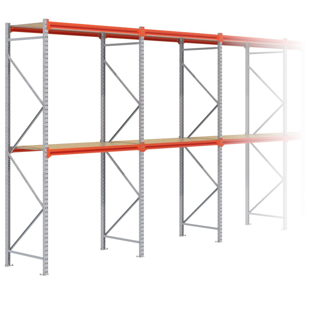 Grootvakstelling 3.000 mm x 15.600 mm x 800 mm (HxLxD) - 2 niveaus GALVA