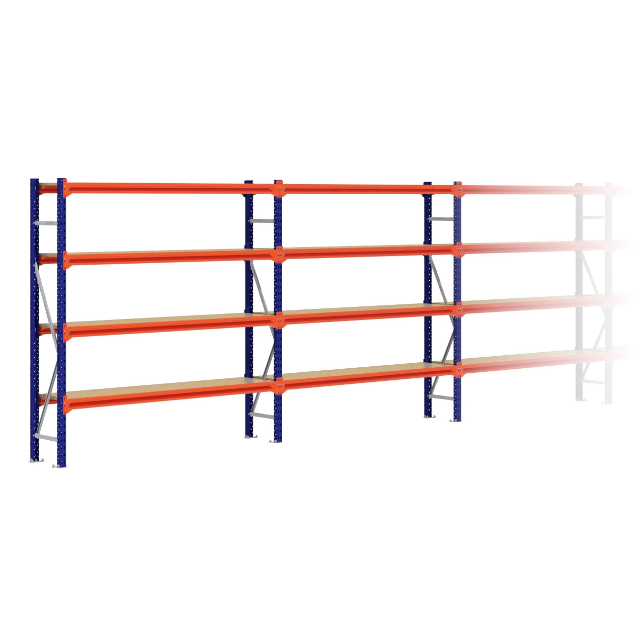 Grootvakstelling 2.000 mm x 7.700 mm x 400 mm (HxLxD) - 4 niveaus