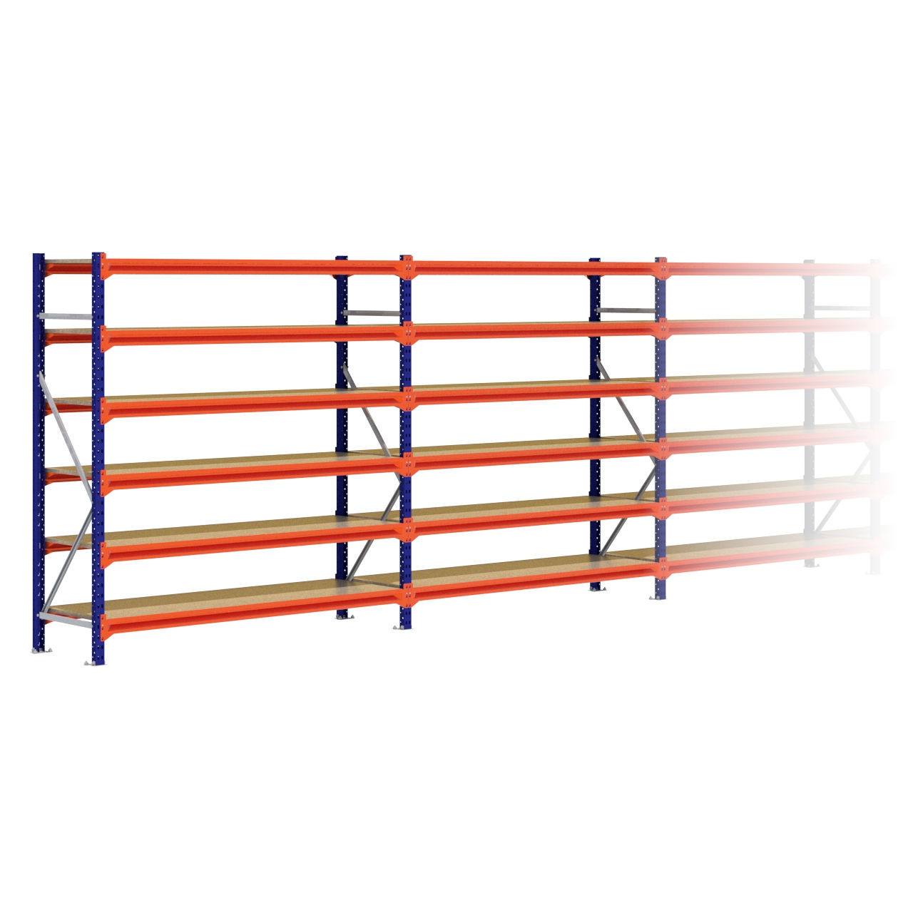 Grootvakstelling 2.000 mm x 7.700 mm x 600 mm (HxLxD) - 6 niveaus