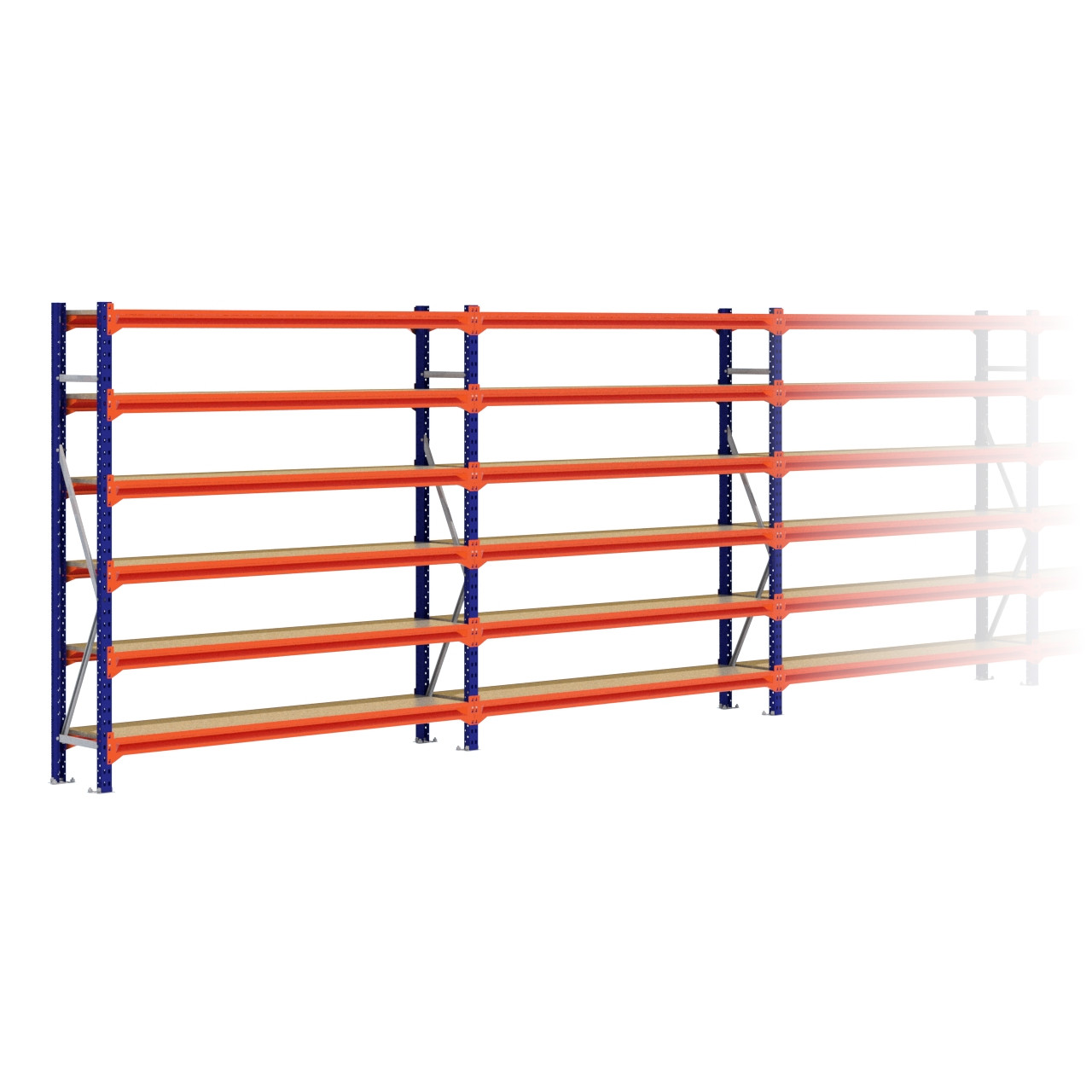 Grootvakstelling 2.000 mm x 7.700 mm x 400 mm (HxLxD) - 6 niveaus