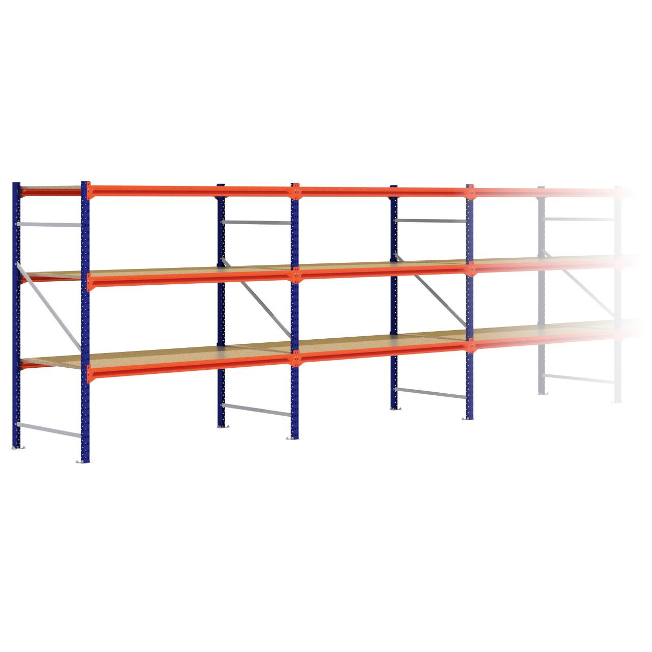 Grootvakstelling 2.000 mm x 9.600 mm x 1.000 mm (HxLxD) - 3 niveaus