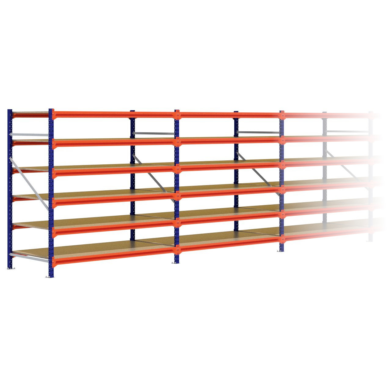 Grootvakstelling 2.000 mm x 15.300 mm x 1.000 mm (HxLxD) - 6 niveaus