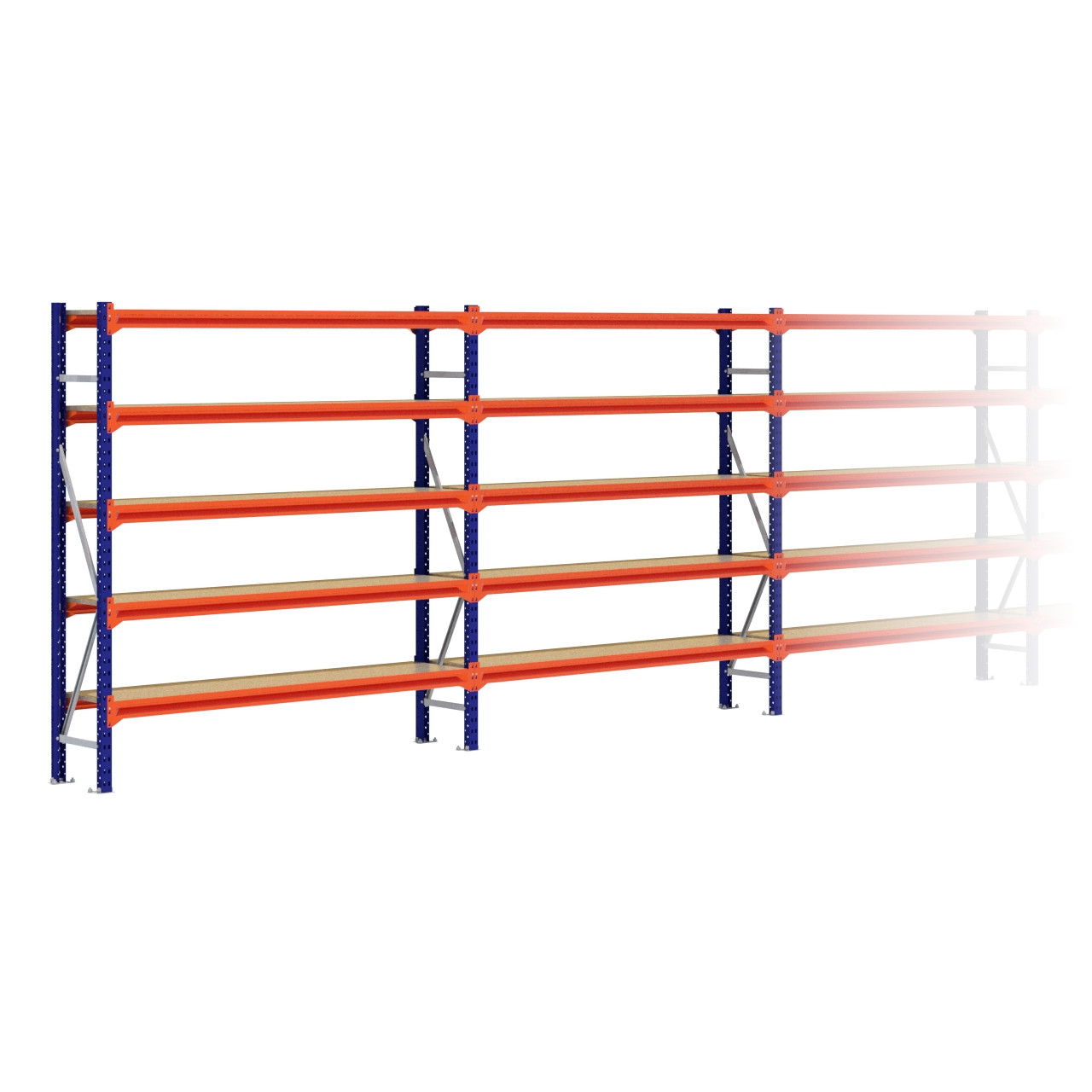 Grootvakstelling 2.000 mm x 17.200 mm x 400 mm (HxLxD) - 5 niveaus