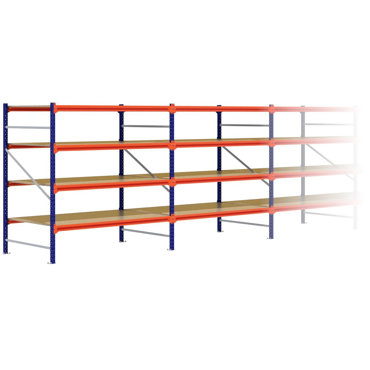 Grootvakstelling 2.000 mm x 17.200 mm x 1.200 mm (HxLxD) - 4 niveaus