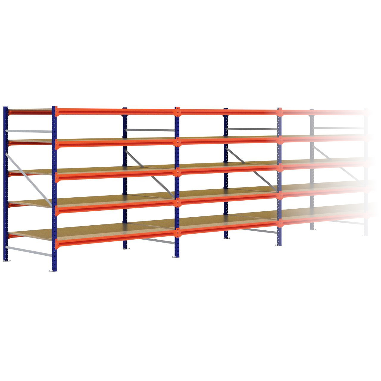Grootvakstelling 2.000 mm x 17.200 mm x 1.200 mm (HxLxD) - 5 niveaus