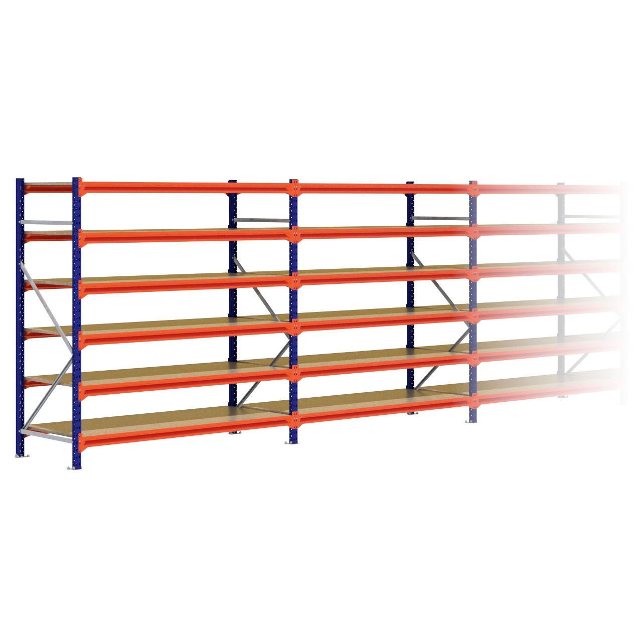 Grootvakstelling 2.000 mm x 17.200 mm x 800 mm (HxLxD) - 6 niveaus