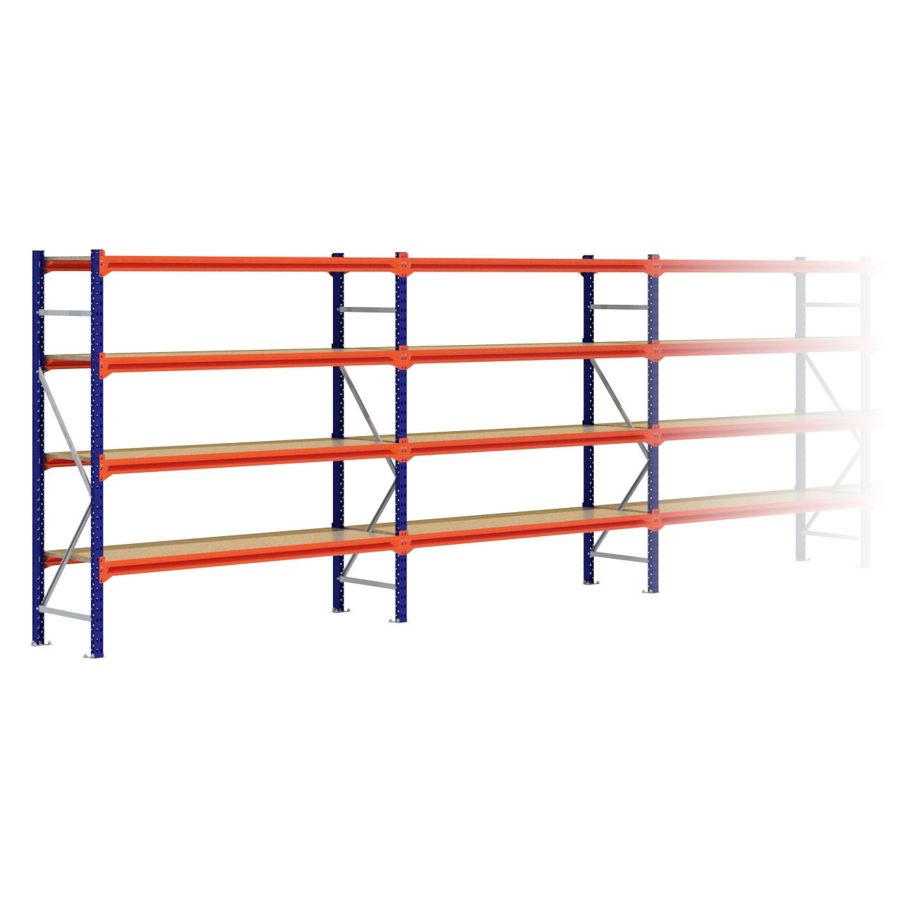 Grootvakstelling 2.000 mm x 19.100 mm x 600 mm (HxLxD) - 4 niveaus