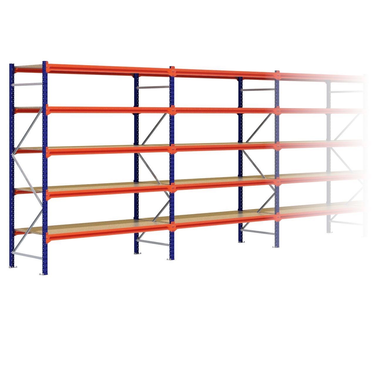 Grootvakstelling 2.500 mm x 9.600 mm x 800 mm (HxLxD) - 5 niveaus
