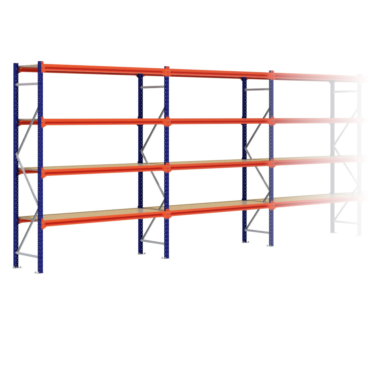 Grootvakstelling 2.500 mm x 9.600 mm x 600 mm (HxLxD) - 4 niveaus