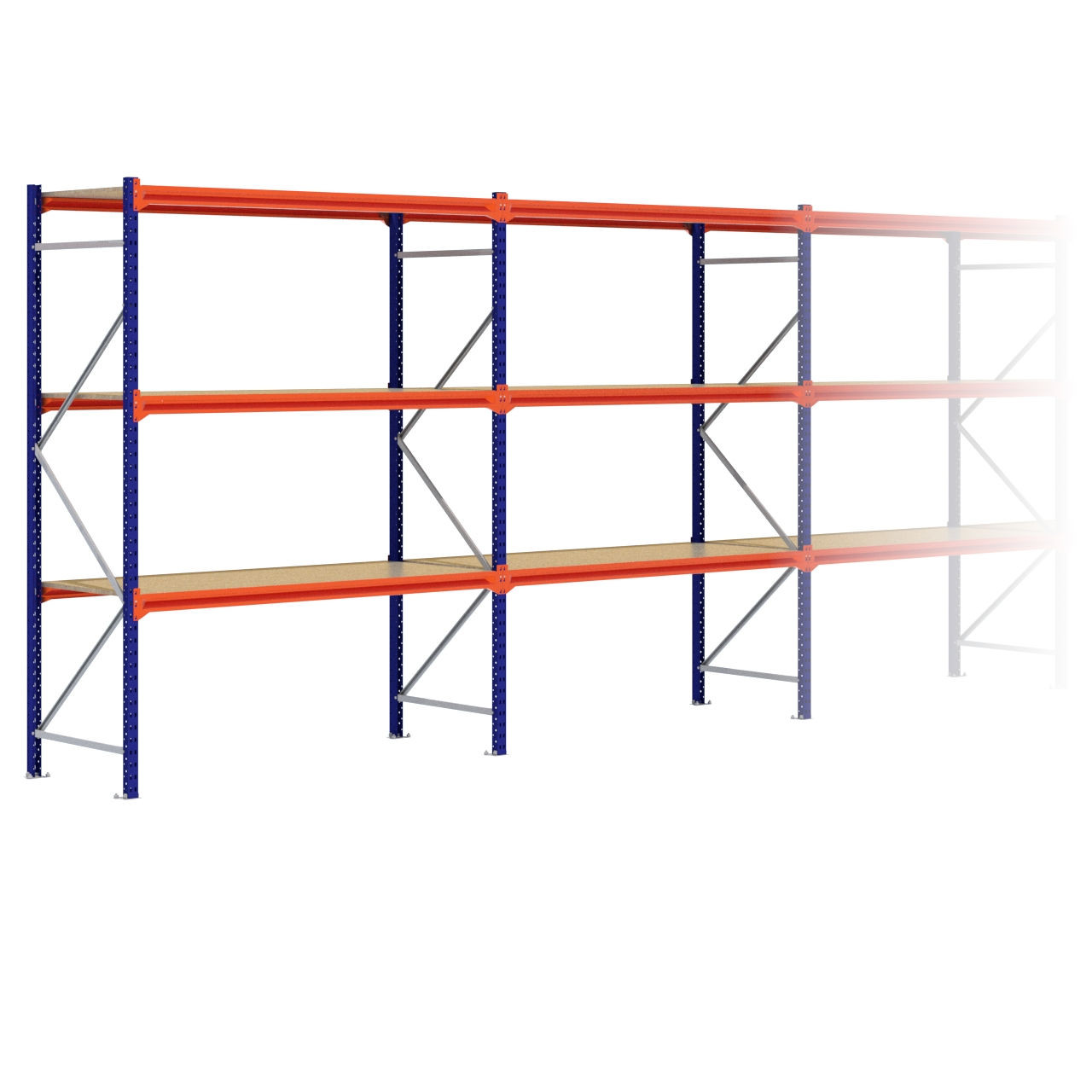 Grootvakstelling 2.500 mm x 9.600 mm x 800 mm (HxLxD) - 3 niveaus