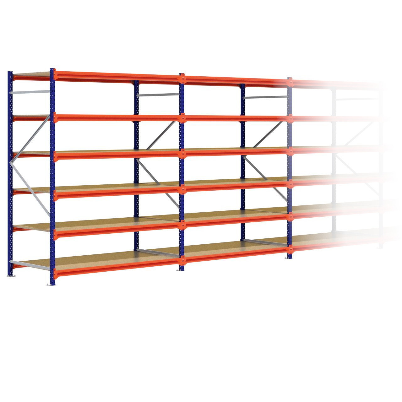 Grootvakstelling 2.500 mm x 13.400 mm x 1.000 mm (HxLxD) - 6 niveaus
