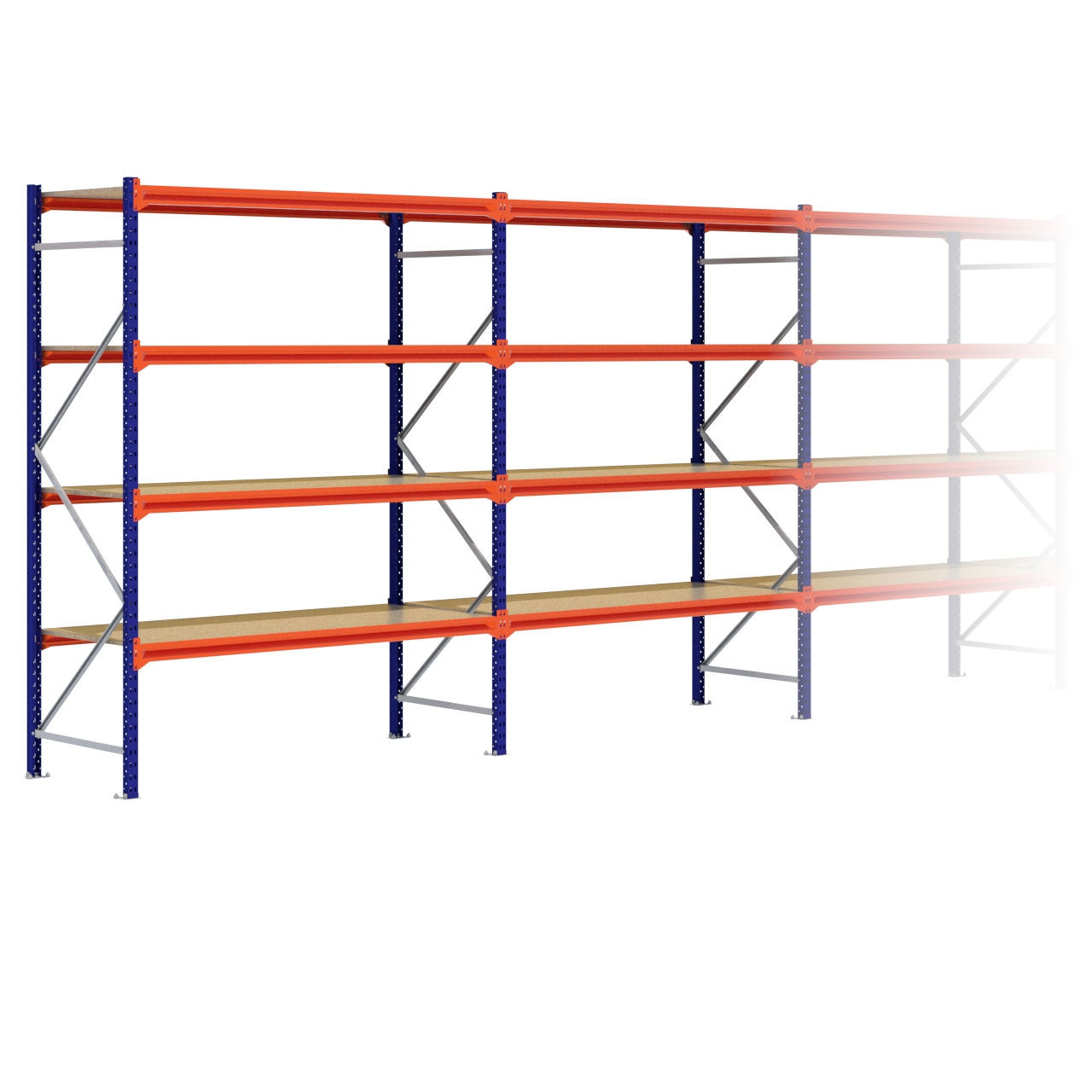 Grootvakstelling 2.500 mm x 13.400 mm x 800 mm (HxLxD) - 4 niveaus